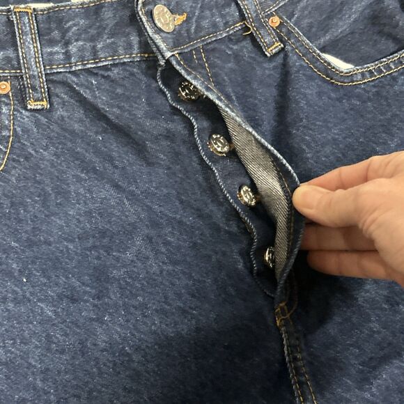 Mango MNG Nora Wide Leg Jeans Womens 8 Raw Hem Button Fly Blue Denim - Picture 5 of 9